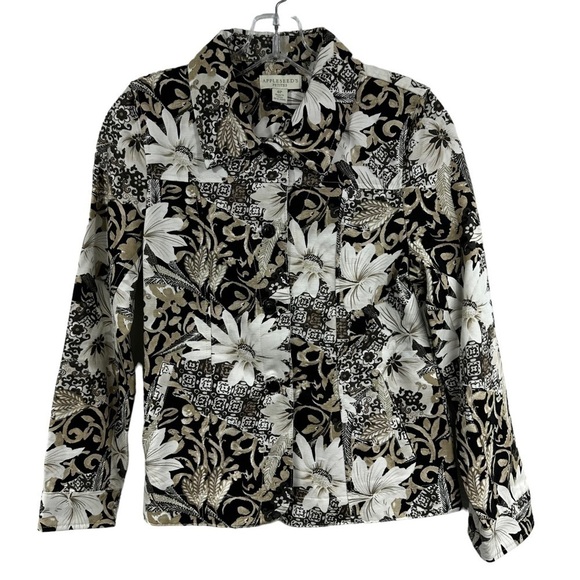 Appleseed’s Petites Beige Floral Button Front Jacket Style A21764, 4P - Picture 2 of 9